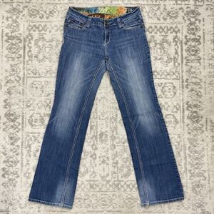 Adiktd Jeans Women's Embroidered Blue Denim Medium Wash Straight Leg Size 8 W30